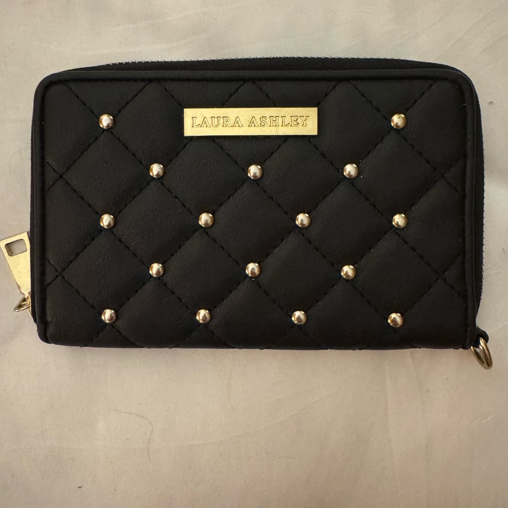 Laura Ashley Black Quilted Wallet with Brass Studs